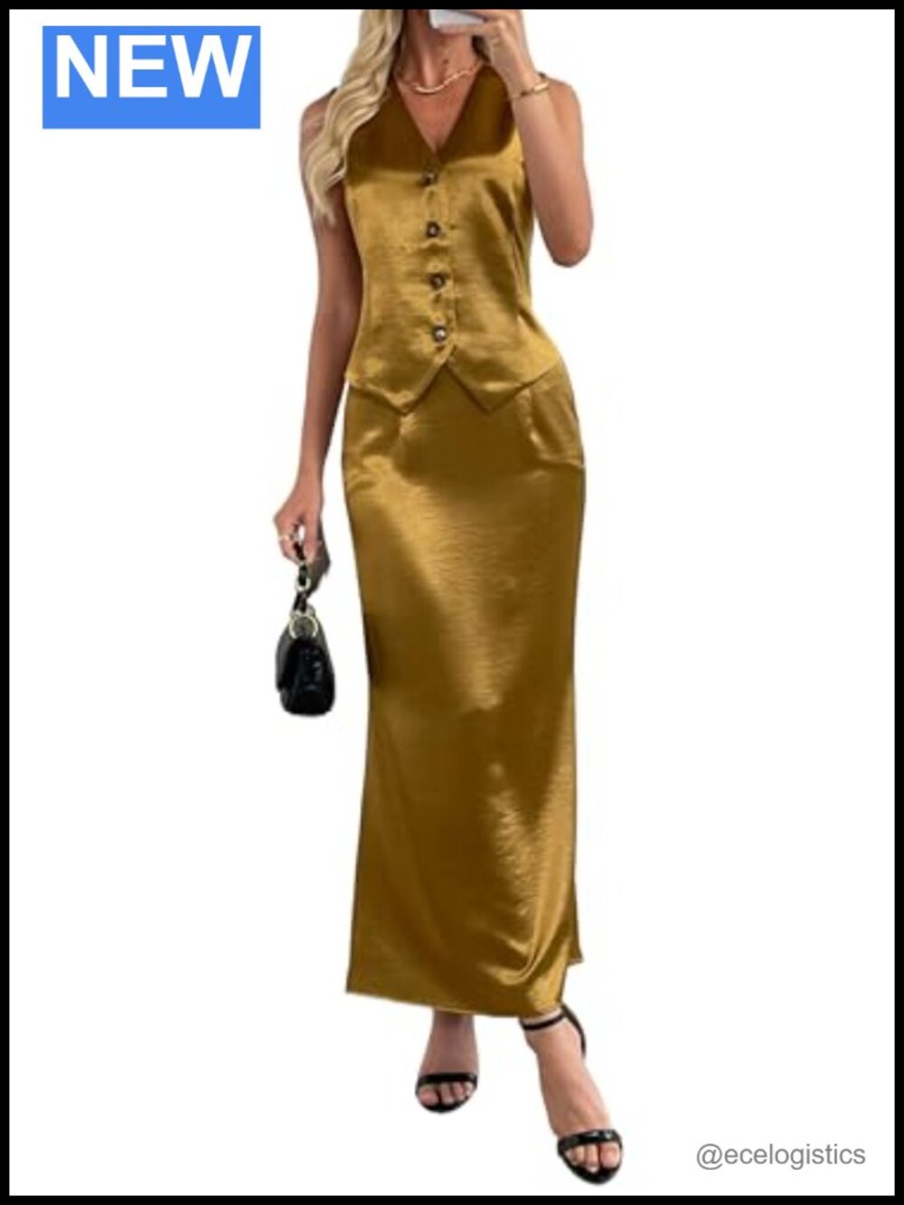 {Designer} 2 Piece Skirt Sets Maxi Thick Satin Suit Vest Waistcoat Business